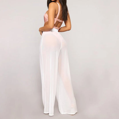 Transparente Mesh-Strandhose Damen – High-Waist Loose Fit Beach Cover-Up Sommer