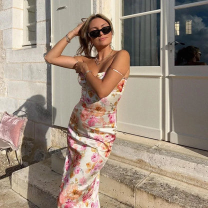 Damen Blumen Spaghetti-Träger Mini-Kleid mit Schlitz