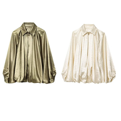 Damen Oversized Bomber Jacke mit Reißverschluss Vintage