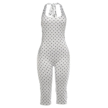 Polka-Dot-Overall Damen – Halter Rückenfrei Bandage Tief-V Streetwear Sommer