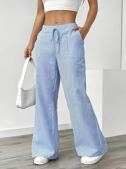 Gestreifte Casualhose Damen Blau – Taschen Sportlich Entspannt Alltag