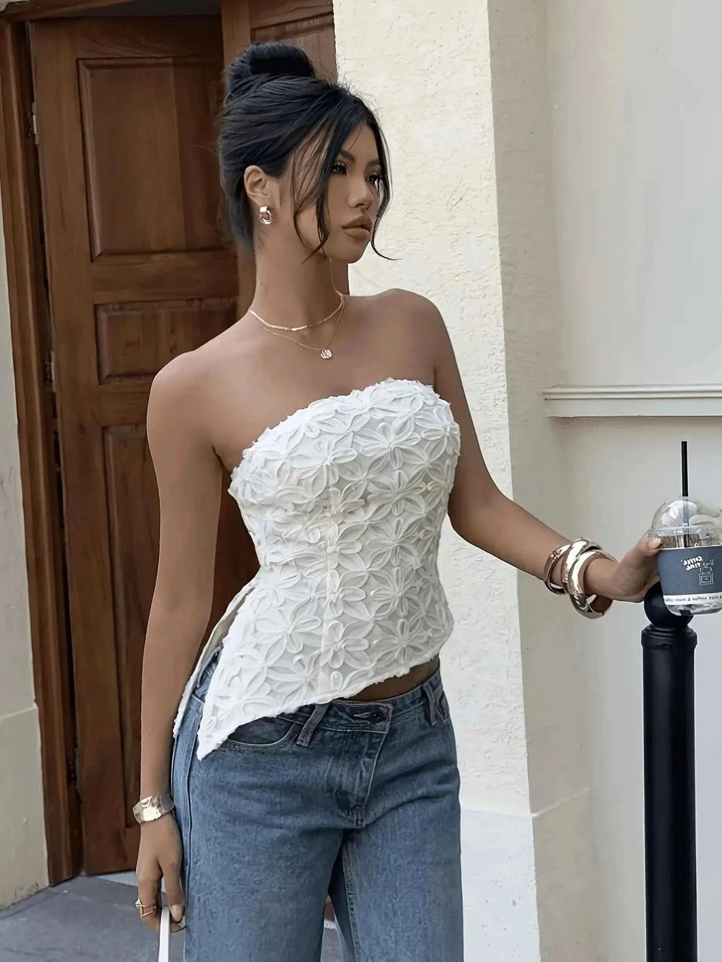 3D Blüten Bandeau-Top