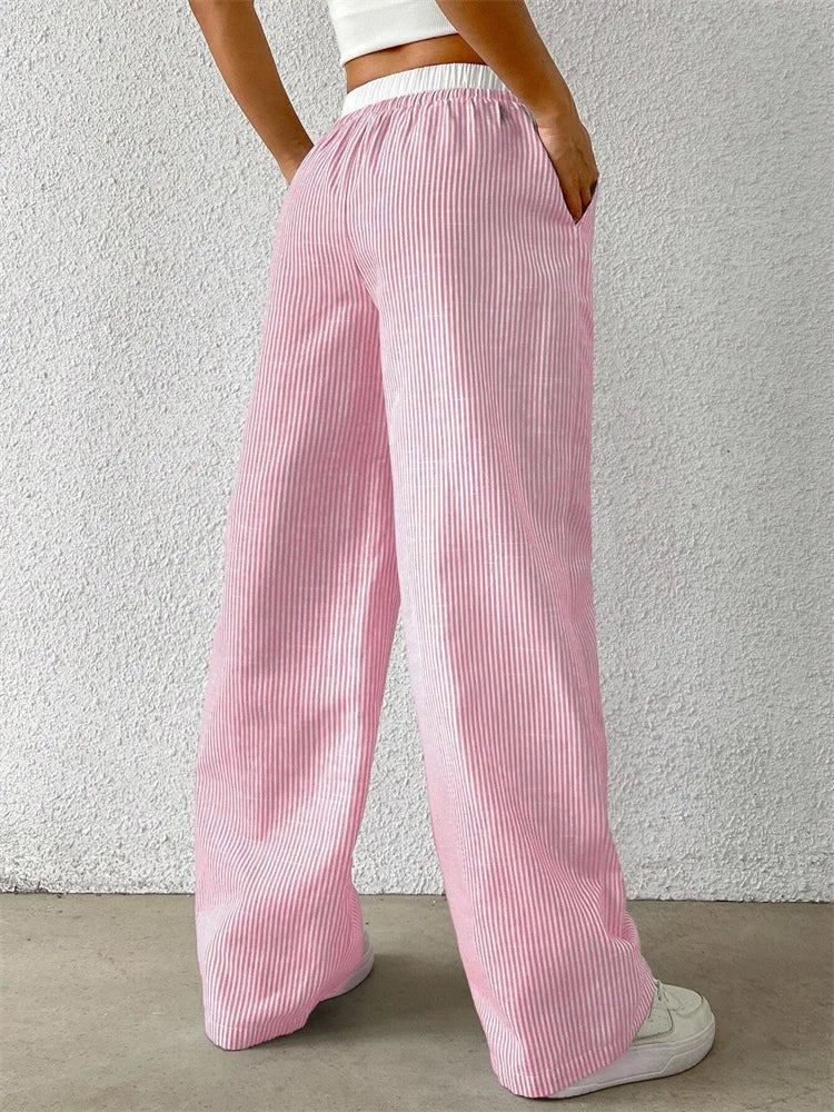 Gestreifte Wide-Leg Hose Damen – Y2K Casual Streetwear Herbst/Winter
