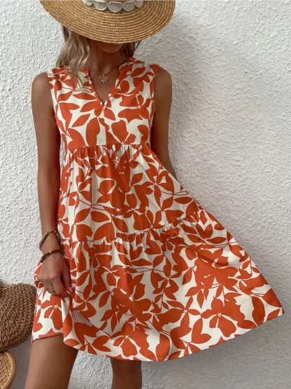 Damen Boho-Kleid mit Print, ärmellos, V-Ausschnitt