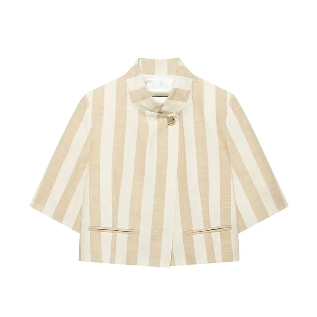 Streifen Blazer-Mantel in Beige - JWANOFFIZIELL