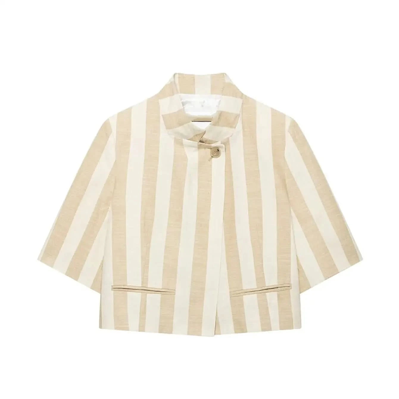 Streifen Blazer-Mantel in Beige - JWANOFFIZIELL