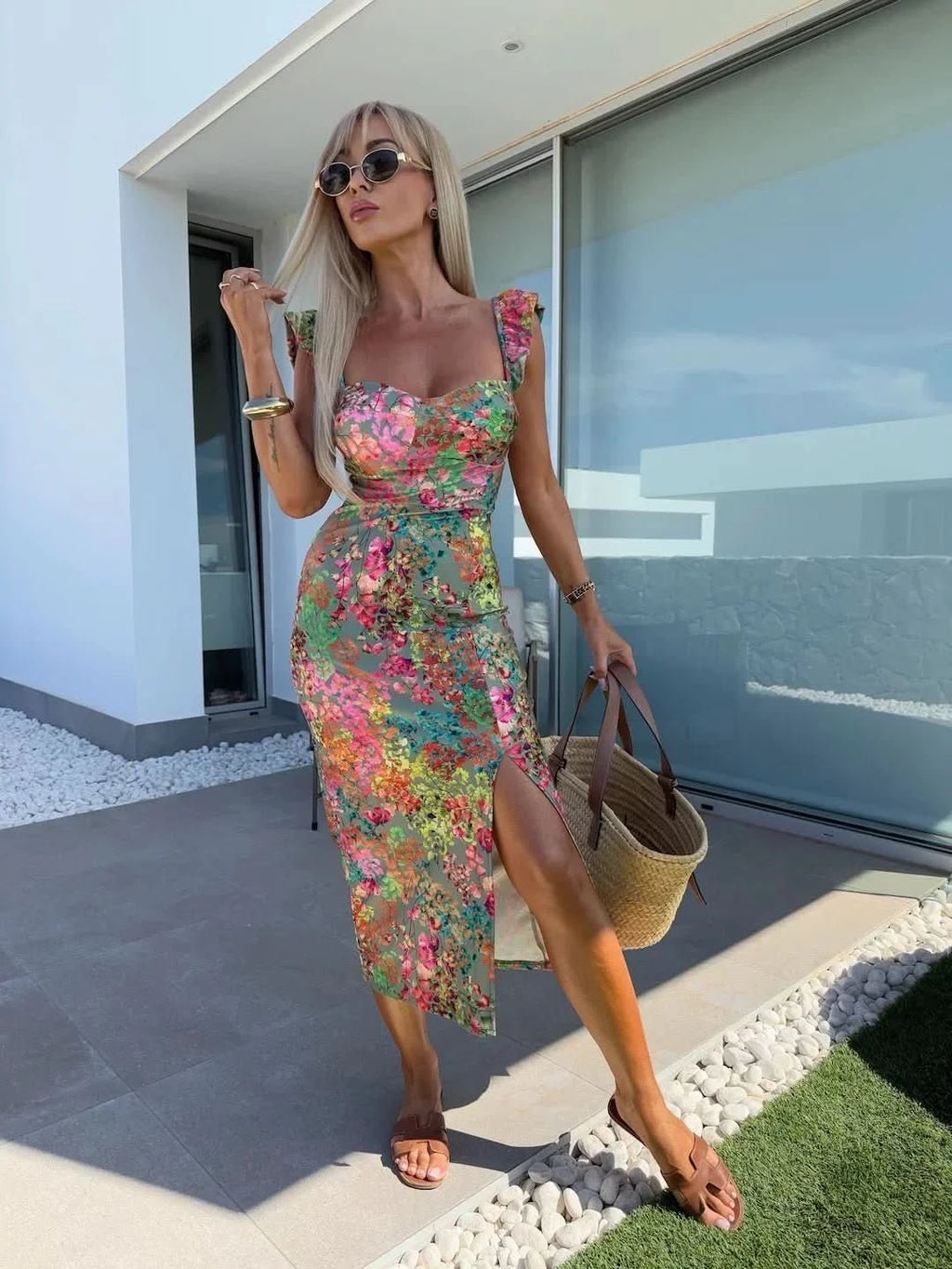 Blumen-Rüschen Midikleid - JWANOFFIZIELL