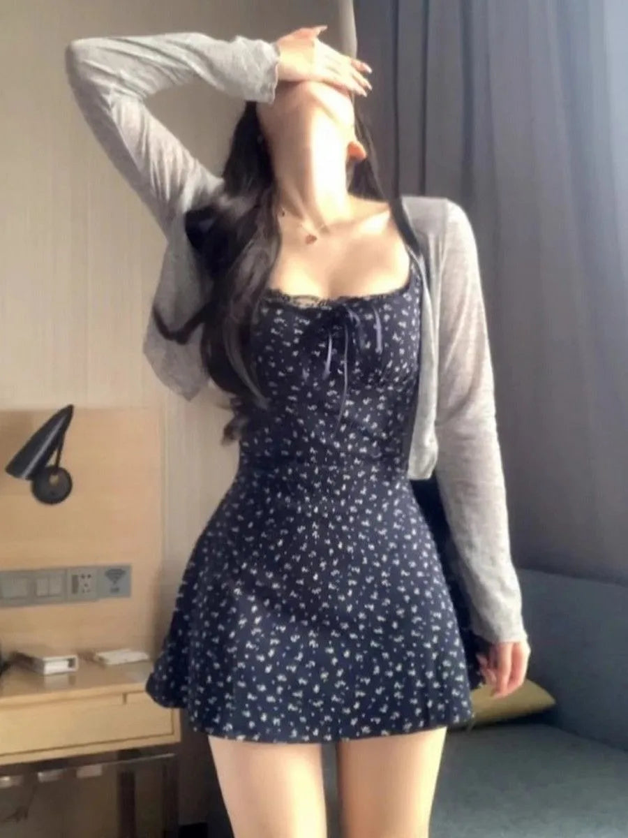 Women's Floral Mini Dress Spaghetti Straps Fitted