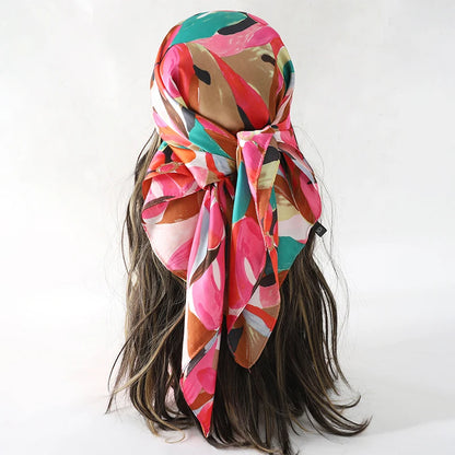 Boho Satin Seidentuch Damen – Quadratisches Kopftuch mit Blumen & Tropenmuster