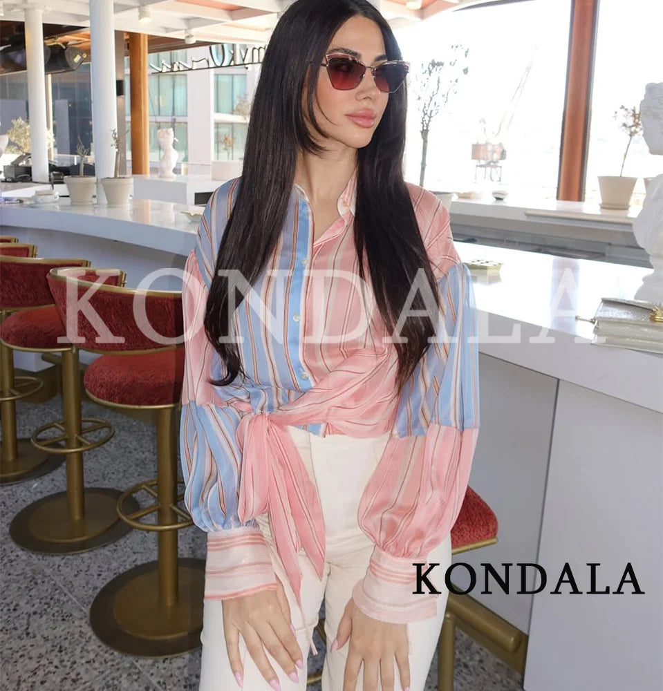 Transparentes Streifenhemd mit Taillienknoten – Stylisches See-Through Sommerbluse