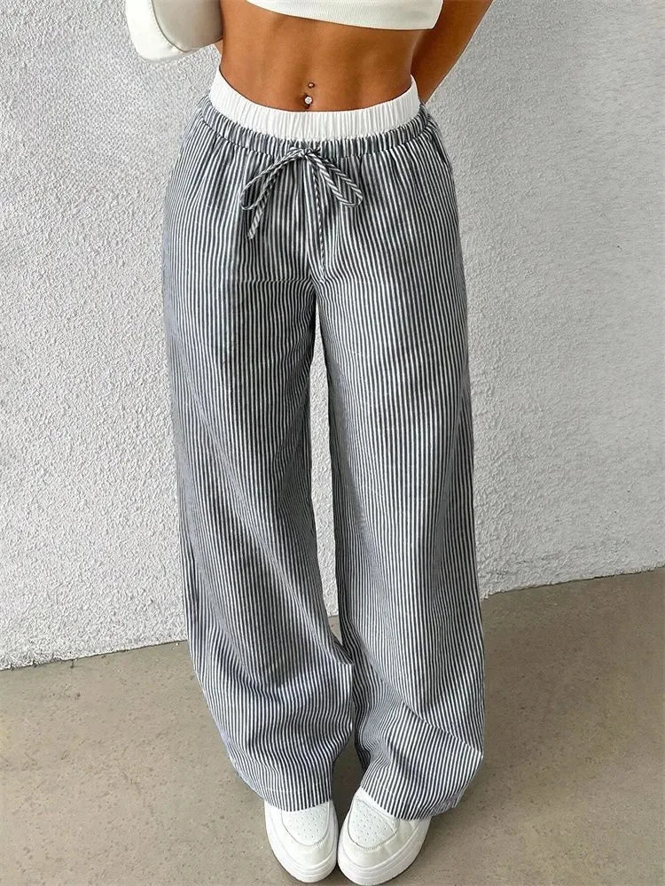 Gestreifte Wide-Leg Hose Damen – Y2K Casual Streetwear Herbst/Winter