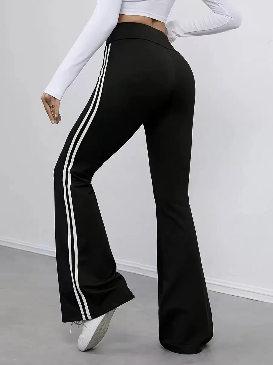 High-Waist-Hose Damen Schwarz – Weißer Seitenstreifen Slim Fit Sporty-Chic