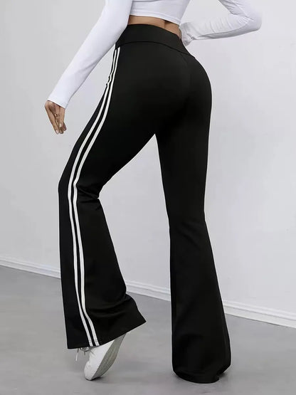 High-Waist-Hose Damen Schwarz – Weißer Seitenstreifen Slim Fit Sporty-Chic