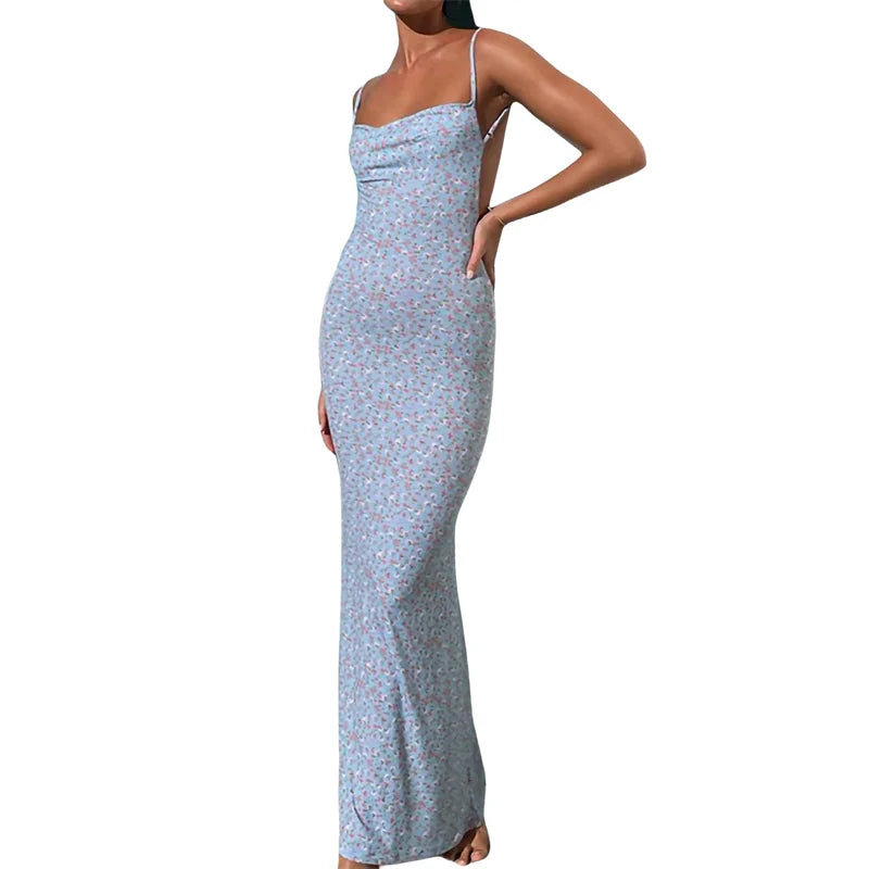 Blumen-Print Bodycon-Maxikleid Rückenfrei - JWANOFFIZIELL