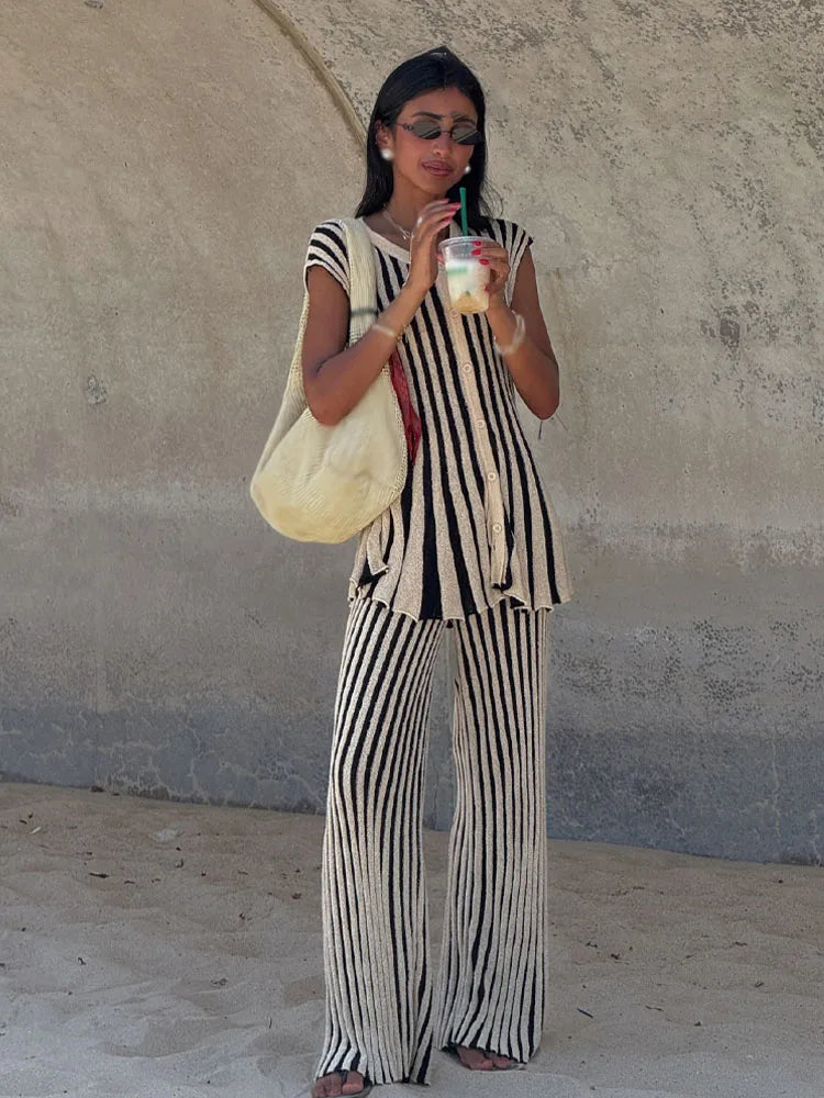 Gestreiftes Strick-Set Top & Hose - JWANOFFIZIELL