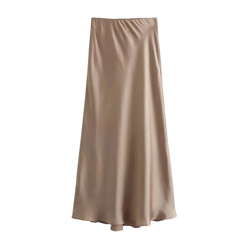 Satin Midi-Rock Damen – High-Waist Eleganter Sommerrock in vielen Farben