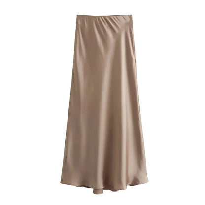 Satin Midi-Rock Damen – High-Waist Eleganter Sommerrock in vielen Farben