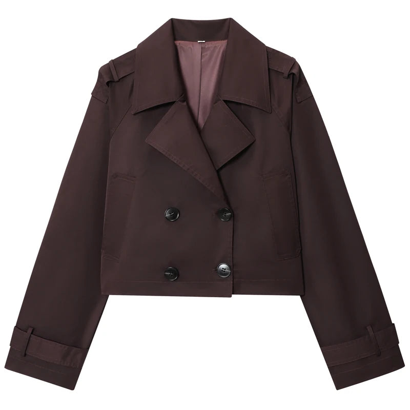 Damen Oversized Trenchcoat Zweireihig Cropped Herbst
