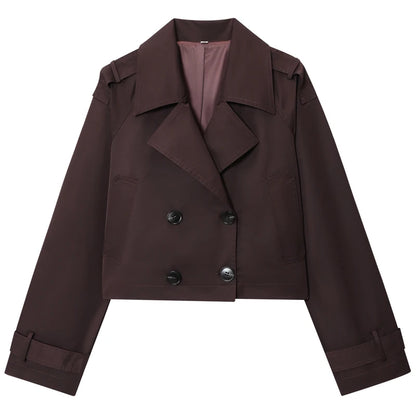 Damen Oversized Trenchcoat Zweireihig Cropped Herbst