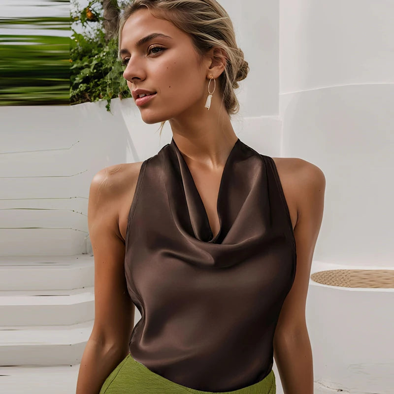 Damen Halter Satin Korsett Top Rückenfrei Elegant
