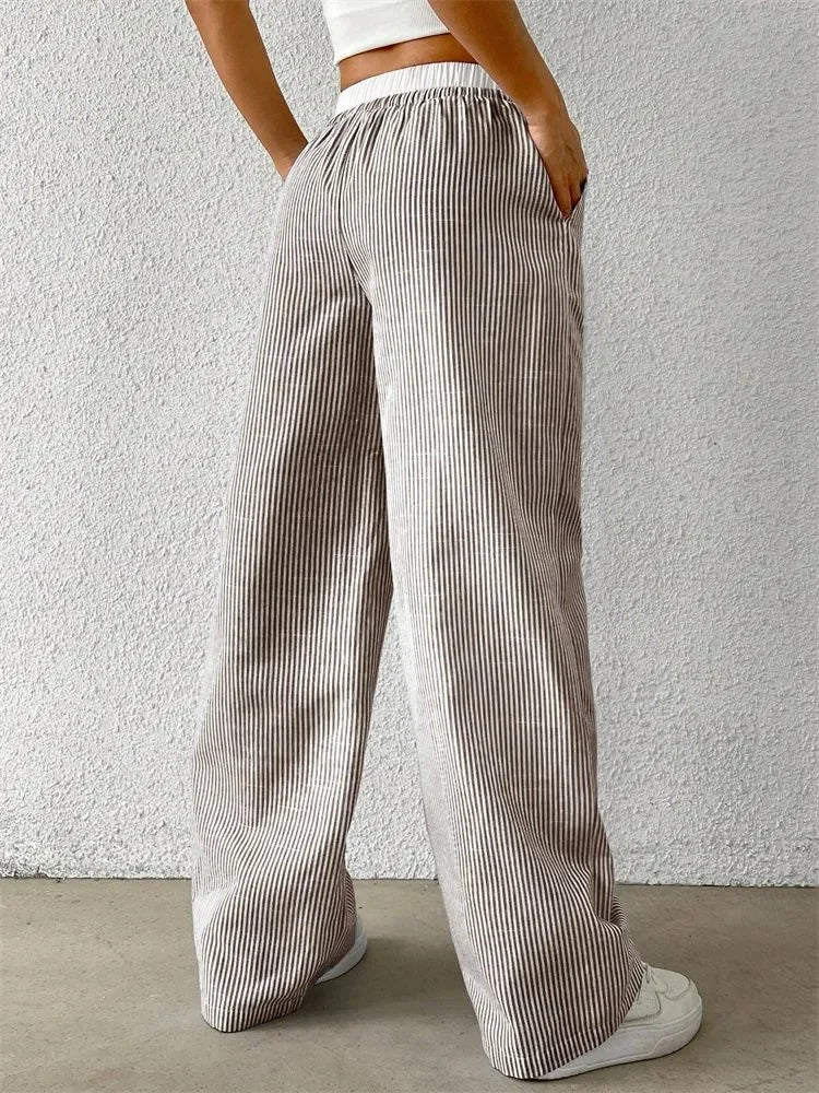 Gestreifte Wide-Leg Hose Damen – Y2K Casual Streetwear Herbst/Winter