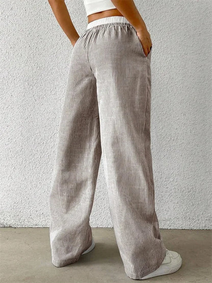 Gestreifte Wide-Leg Hose Damen – Y2K Casual Streetwear Herbst/Winter
