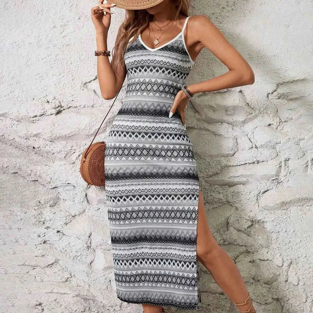 Boho Strick Maxi Kleid in Schwarz - JWANOFFIZIELL