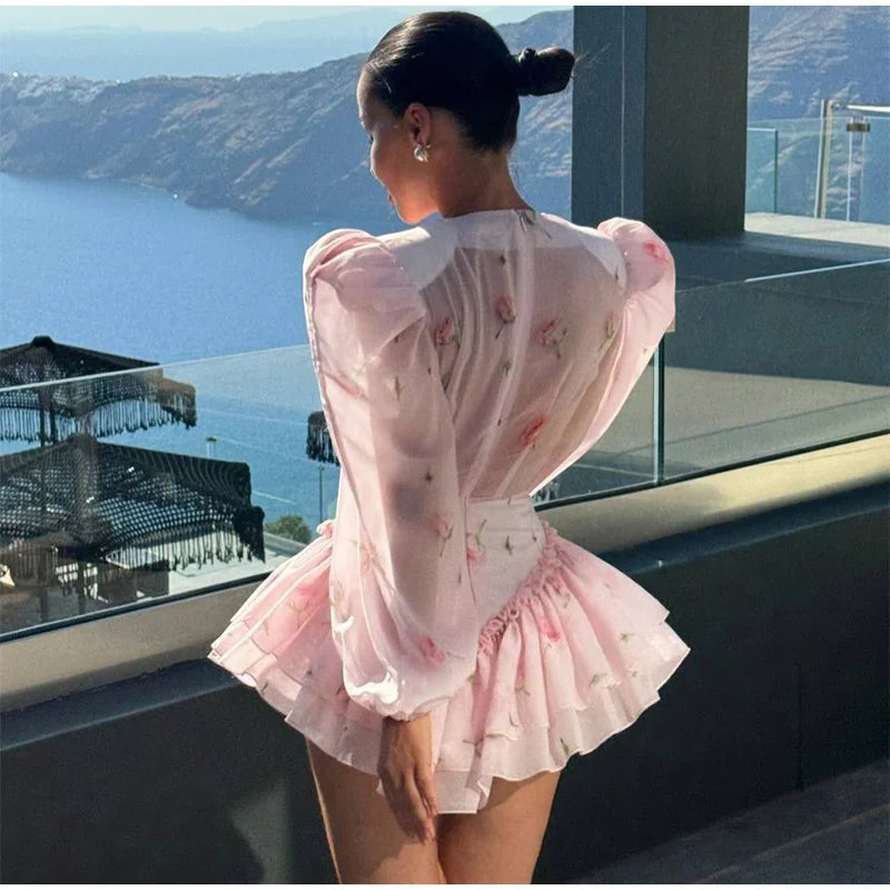 Rosen-Print Satin-Playsuit mit Rüschen - JWANOFFIZIELL