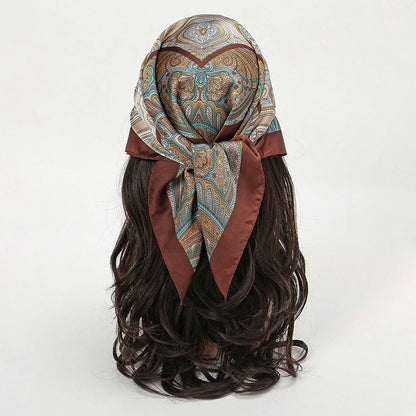 Boho Satin Seidentuch Damen – Quadratisches Kopftuch mit Blumen & Tropenmuster