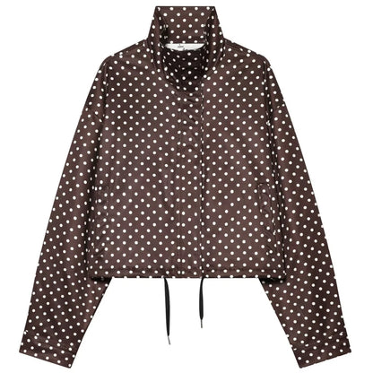 Damen Oversized Polka Dot Bomber Jacke Crop Zip-Up