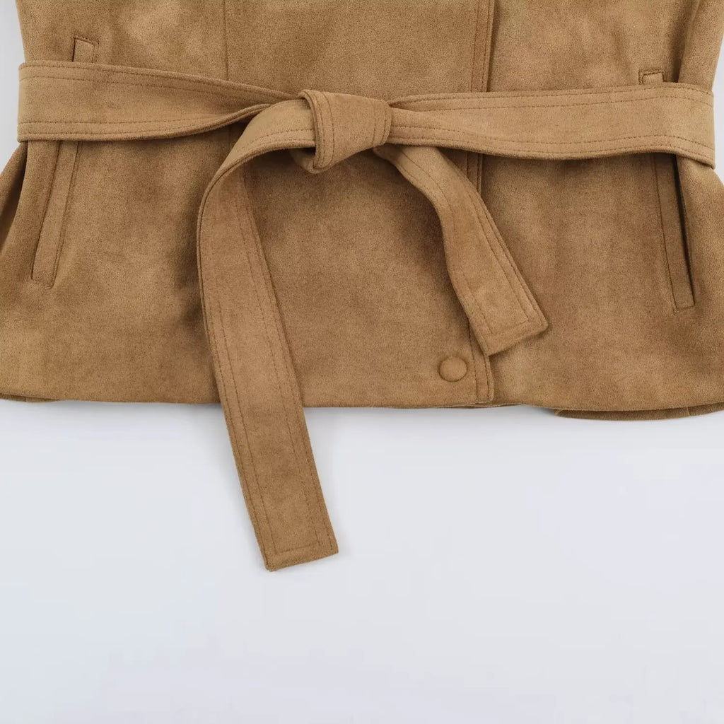 Veloursleder-Jacke Gürtel Minimal - JWANOFFIZIELL
