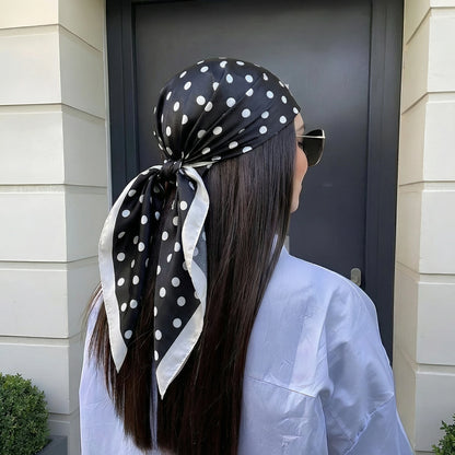 Gepunkteter Satin-Seidenschal Damen – Quadratisches Halstuch Haarband Kopftuch