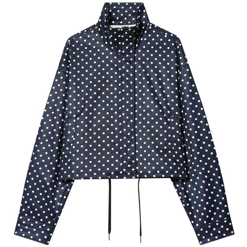 Damen Oversized Polka Dot Bomber Jacke Crop Zip-Up