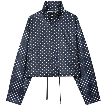 Damen Oversized Polka Dot Bomber Jacke Crop Zip-Up