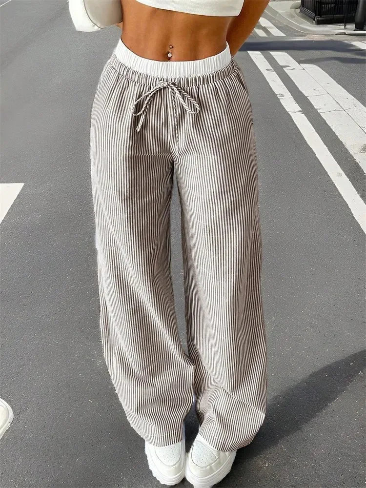 Gestreifte Wide-Leg Hose Damen – Y2K Casual Streetwear Herbst/Winter