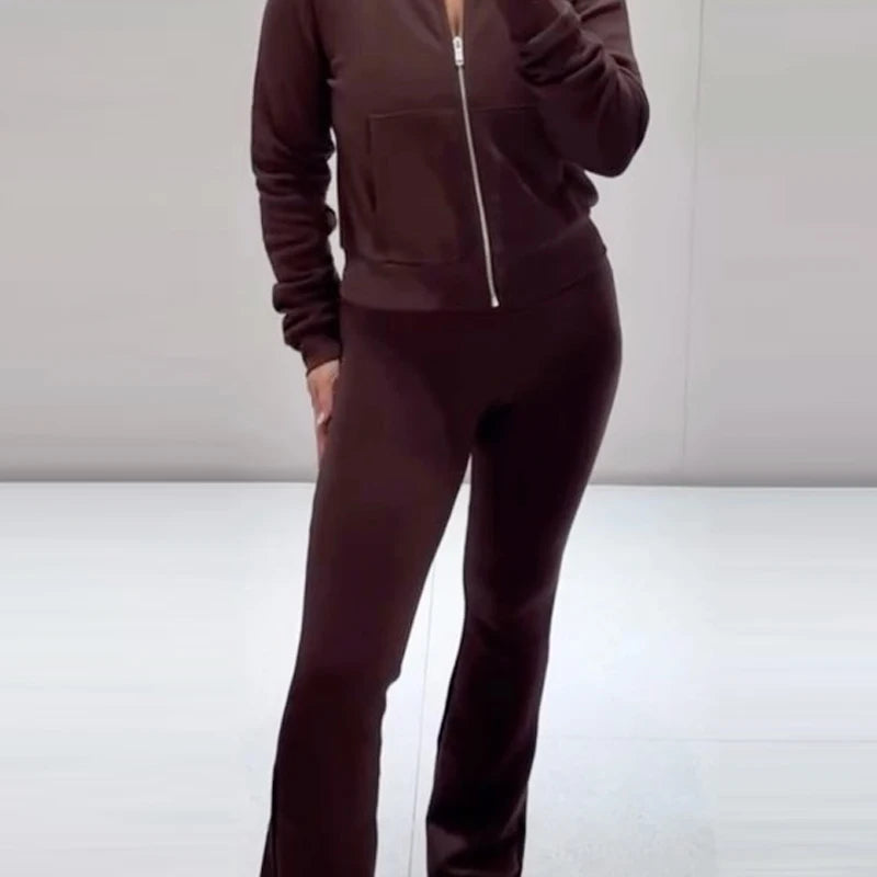 Trendige Fleece Flared-Hose mit Hohem Bund – Weiche Ausgestellte Freizeithose