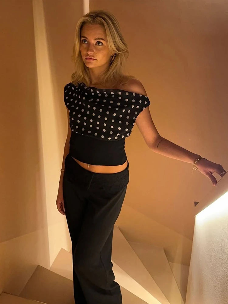 Damen Print Crop Tank Top Asymmetrisch Streetwear