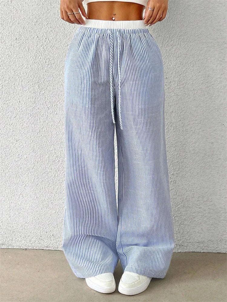 Gestreifte Wide-Leg Hose Damen – Y2K Casual Streetwear Herbst/Winter