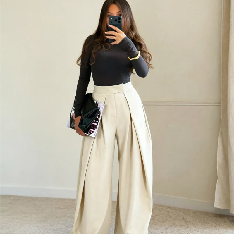 Damen weite Oversize-Hose, gestreift, elegant, Büro