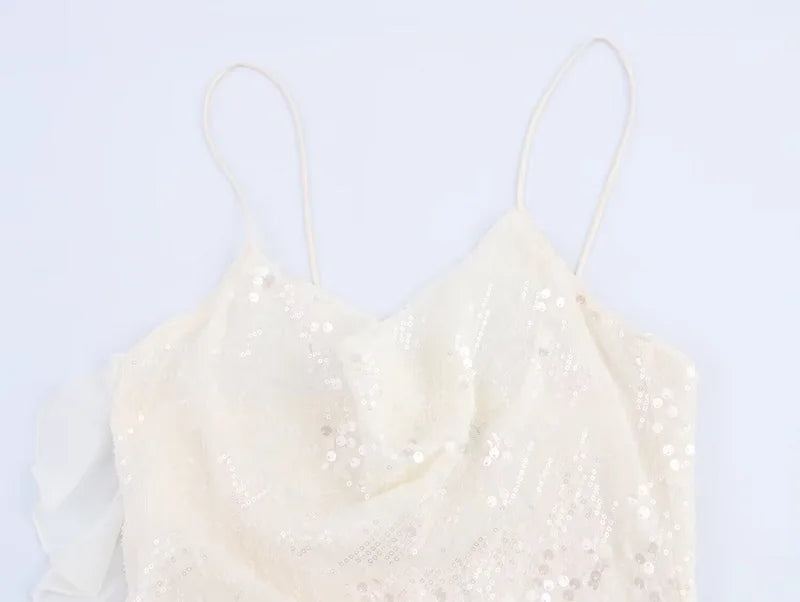 Damen Pailletten-Minikleid, rückenfreies Trägerkleid