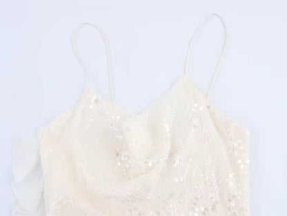 Damen Pailletten-Minikleid, rückenfreies Trägerkleid