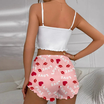 Damen Milchseide Bedrucktes Tanktop & Shorts Homewear-Set