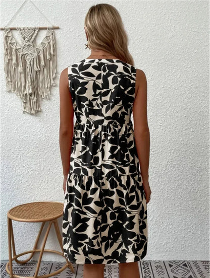 Damen Boho-Kleid mit Print, ärmellos, V-Ausschnitt