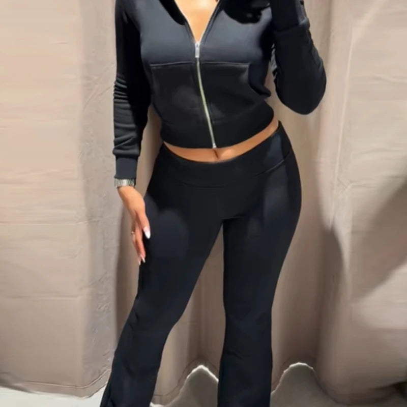 Trendige Fleece Flared-Hose mit Hohem Bund – Weiche Ausgestellte Freizeithose