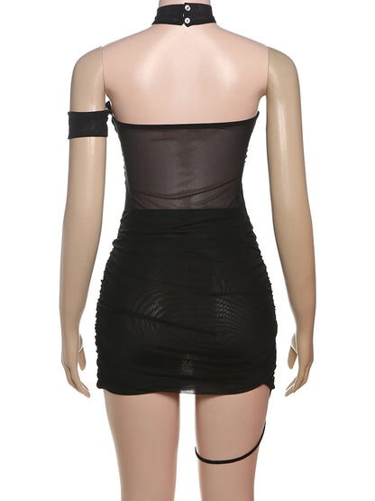Damen Mesh Cut-Out Bodycon Minikleid