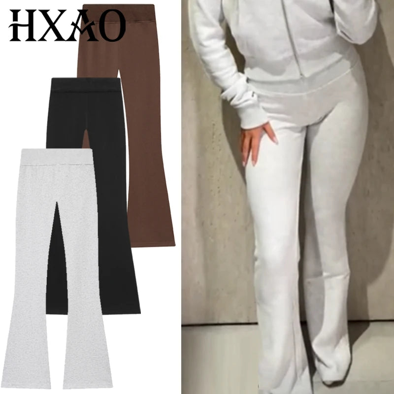 Trendige Fleece Flared-Hose mit Hohem Bund – Weiche Ausgestellte Freizeithose