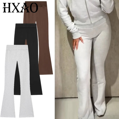 Trendige Fleece Flared-Hose mit Hohem Bund – Weiche Ausgestellte Freizeithose