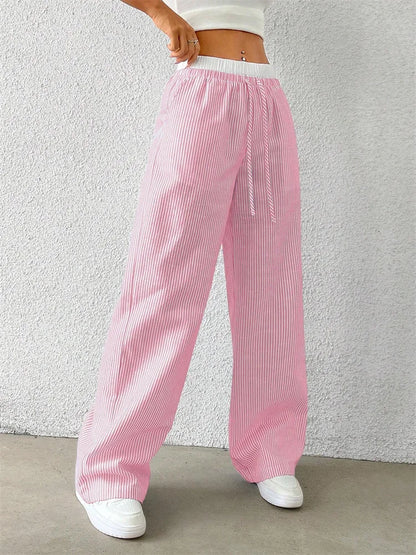 Gestreifte Wide-Leg Hose Damen – Y2K Casual Streetwear Herbst/Winter