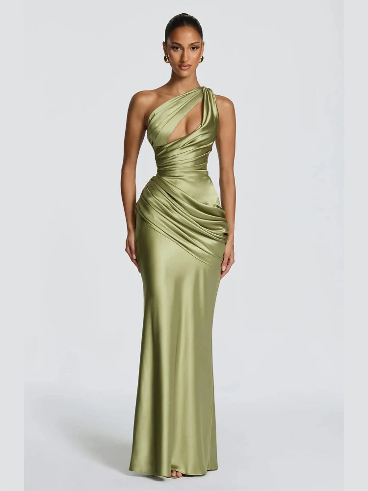 Drapiertes Satin-Maxikleid One-Shoulder - JWANOFFIZIELL