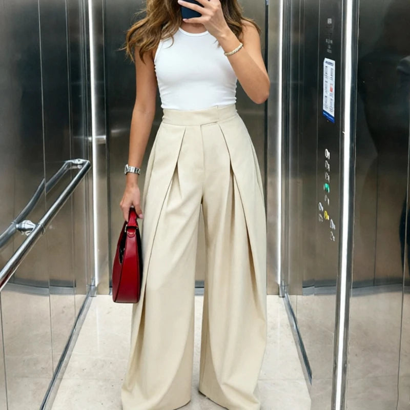 Damen weite Oversize-Hose, gestreift, elegant, Büro